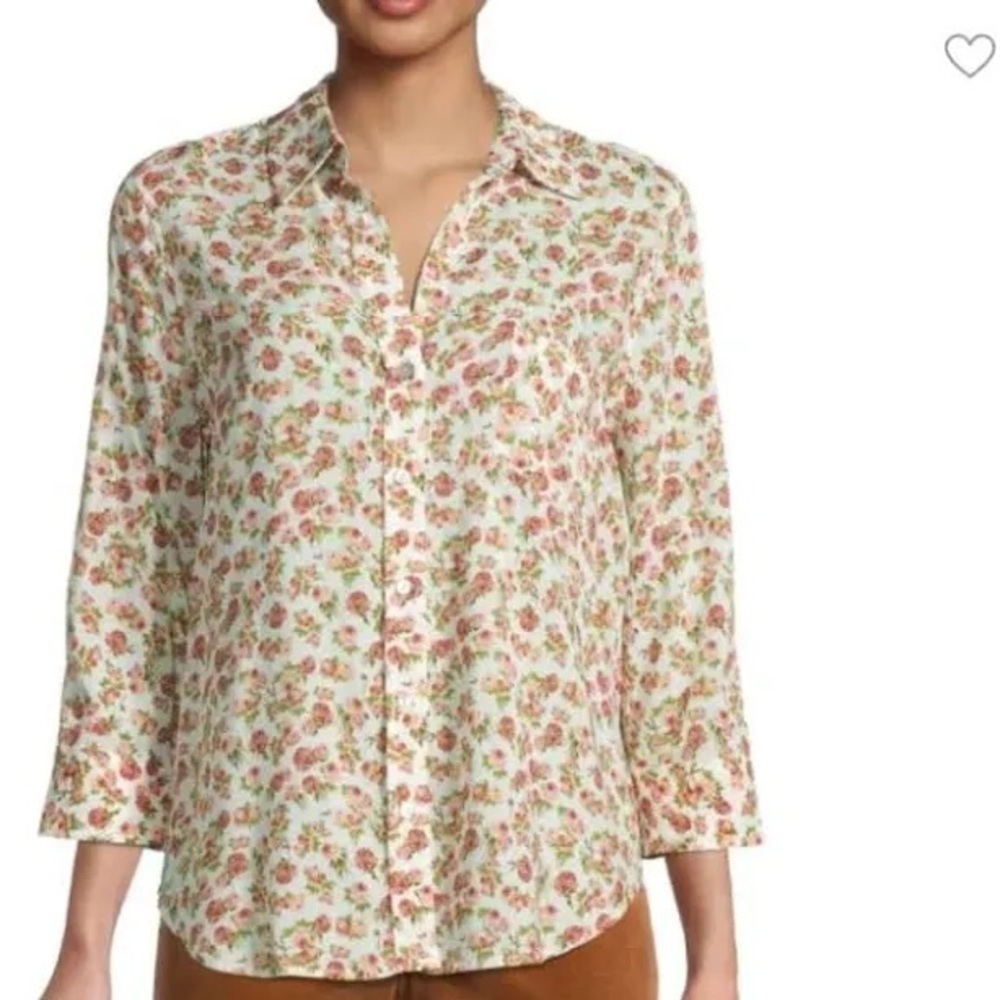 L’Agence cream base button down blouse with pink & green rose floral size small